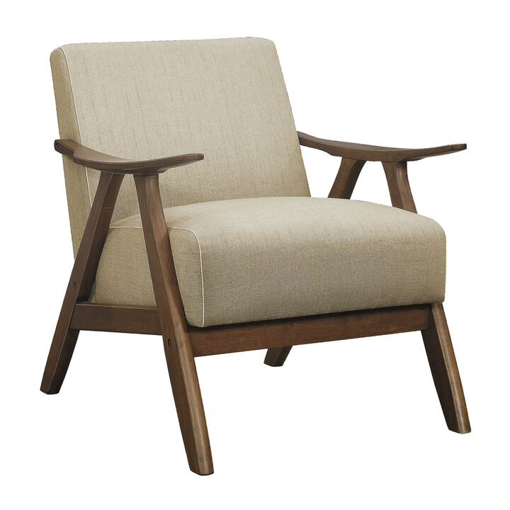Modern Home Furniture Fabric Upholstered 1pc Accent Chair Cushion Back and Seat Walnut Finish Solid Rubber Wood Furniture