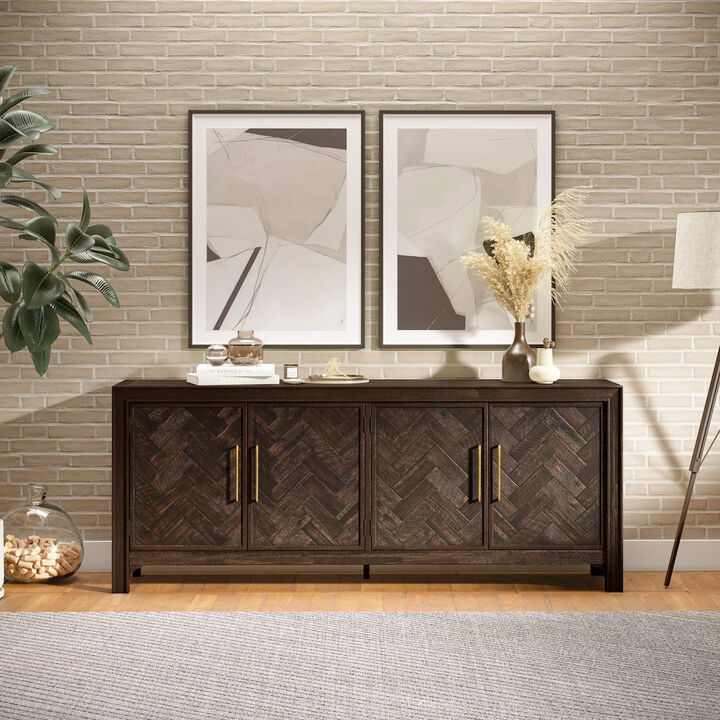Jofran Gramercy Mid-Century Modern Chevron Four Door 79 Accent Cabinet