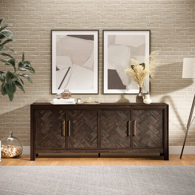 Jofran Gramercy Mid-Century Modern Chevron Four Door 79 Accent Cabinet