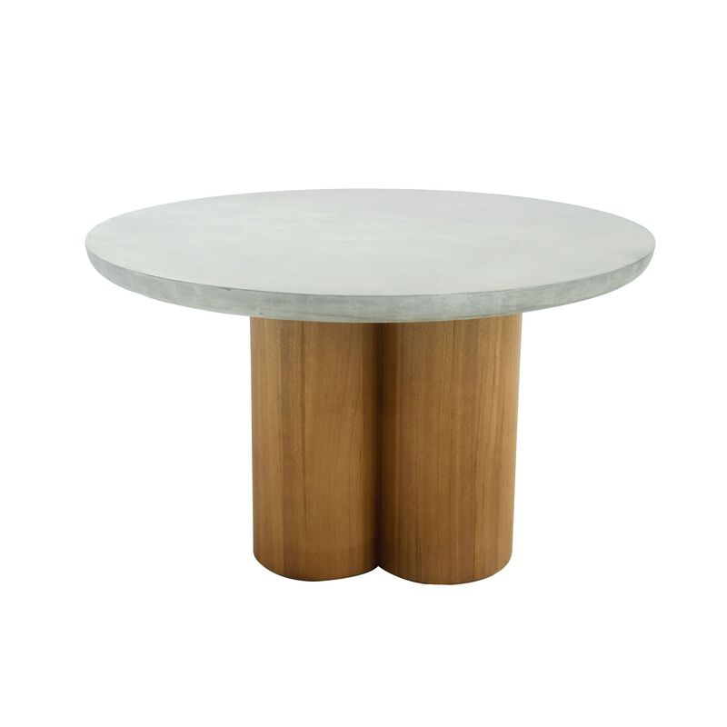 Cid Ziv 47 Inch Dining Table, Gray Faux Concrete Round Top, 3 Pillar Base - Benzara