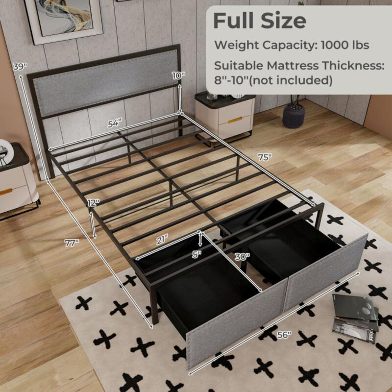 Hivvago Bed Frame with LED Lights Drawer and Metal Slats