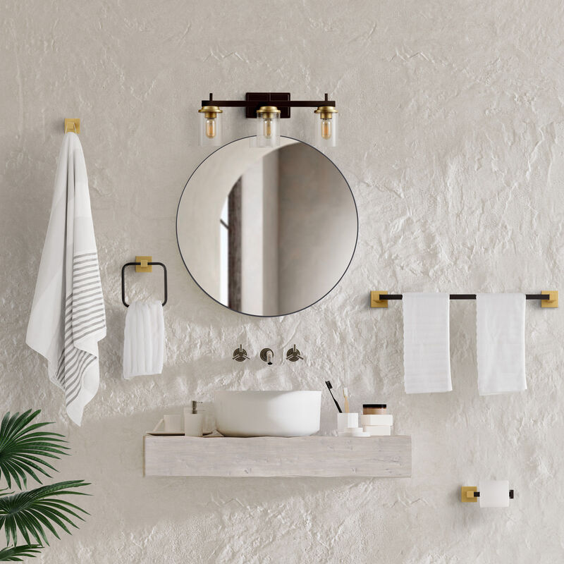 Liam 23.25" 3-Light Farmhouse Industrial Vanity Light with Bathroom Hardware Accessory 5-Piece Set
