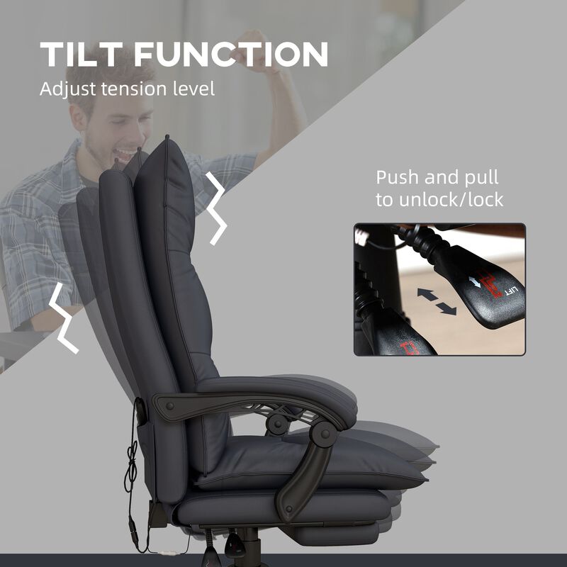 Gray Heated Massage Office Chair: 6 Vibration Points, Footrest