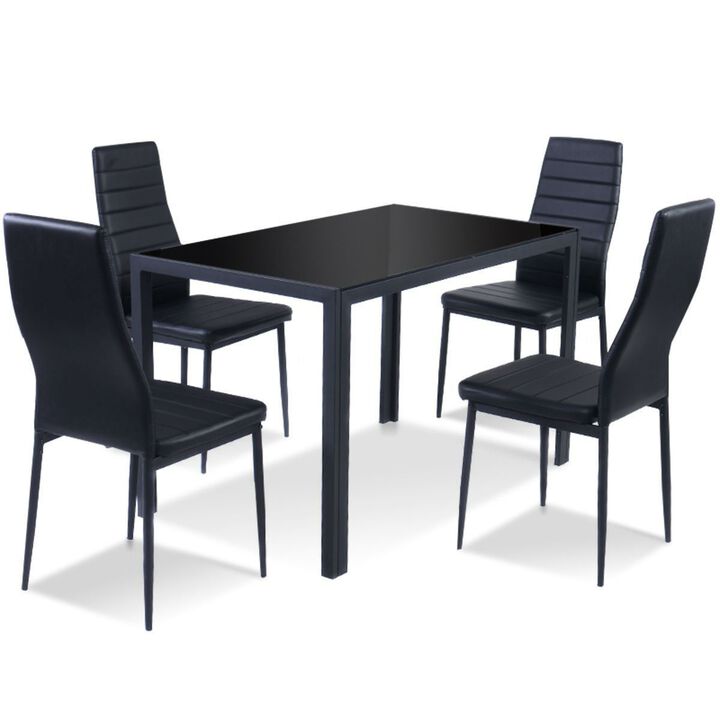 Glass Table Dining Set 5-Piece Kitchen Set with Faux Leather Seating