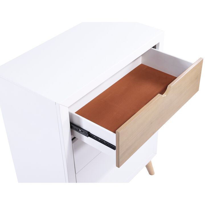 Kara 40 Inch Kids Tall Dresser Chest, 4 Drawers, Open Handles, White, Brown - Benzara