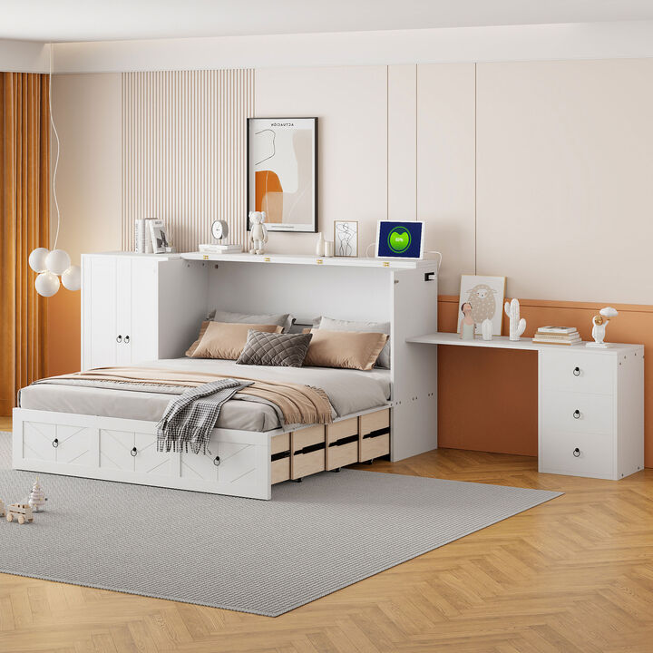 Murphy Bed Wall Bed with USB Port and Wardrobe