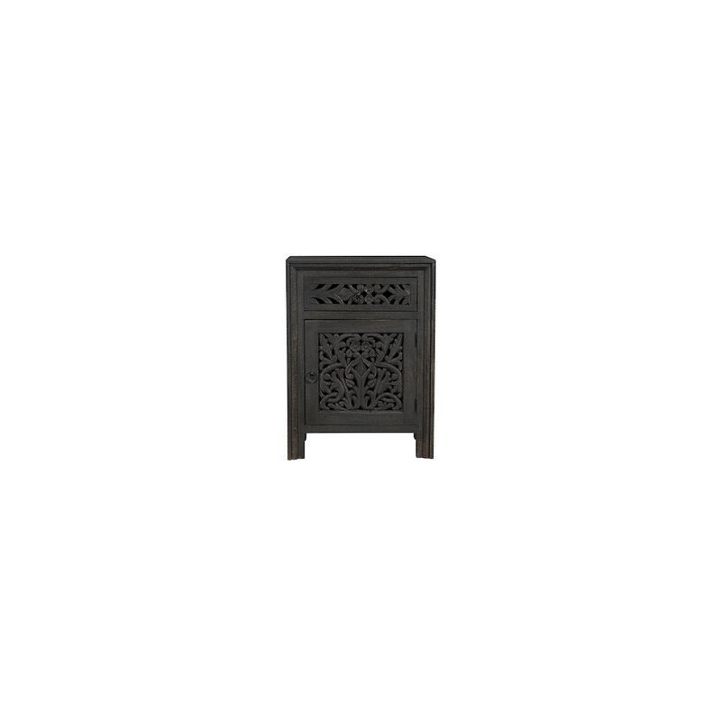 Taran Designs Calista 1-drawer 1-door Floral Carved Solid Wood Nightstand