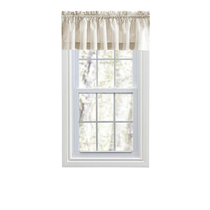 Ellis Curtain Plaza Classic Ticking Stripe Printed on 1.5" Rod Pocket Natural Ground Tailored Valance 58" x 15"