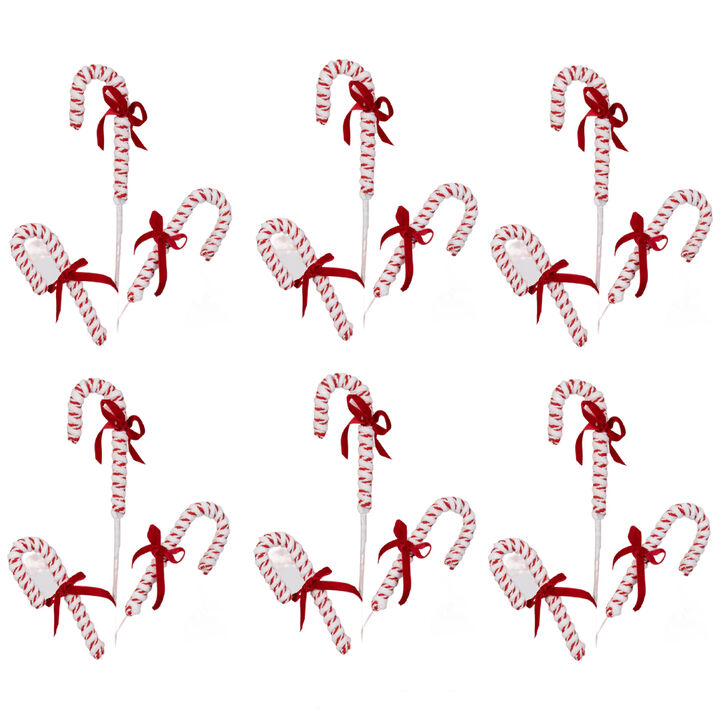 Festive Candy Cane Spray for Christmas Tree and Holiday Décor (Set of 6)