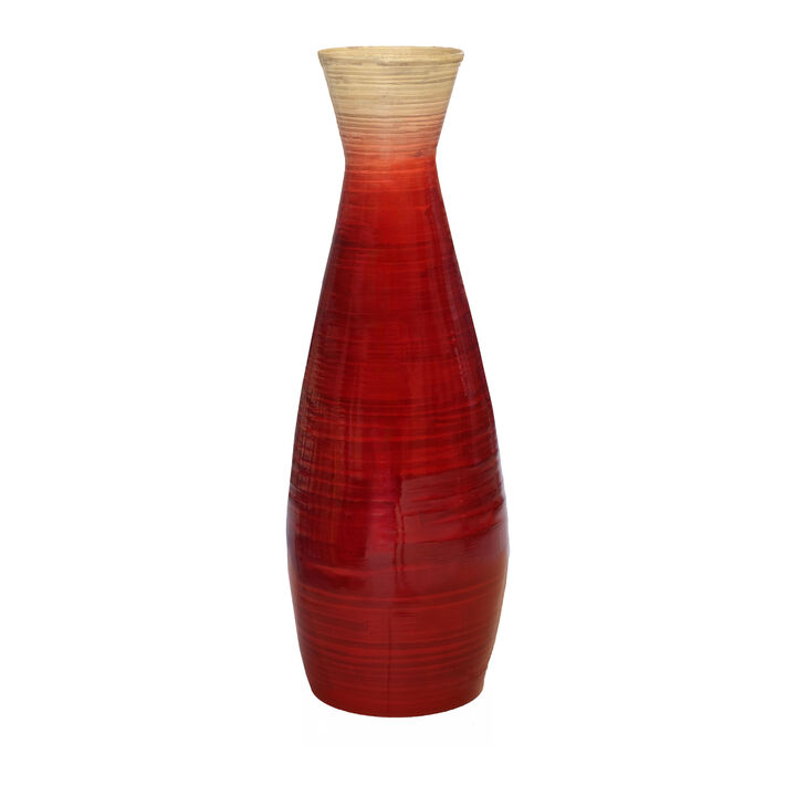28" Bamboo Floor Vase Handmade Glossy Red Vase