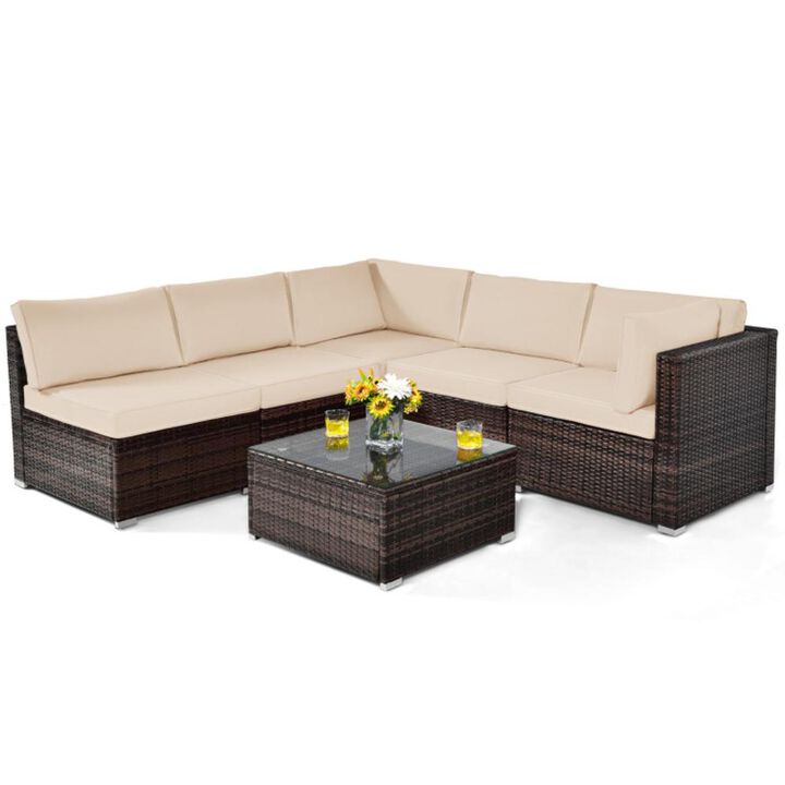 Hivvago 6 Pieces Patio Rattan Furniture Set with Cushions
