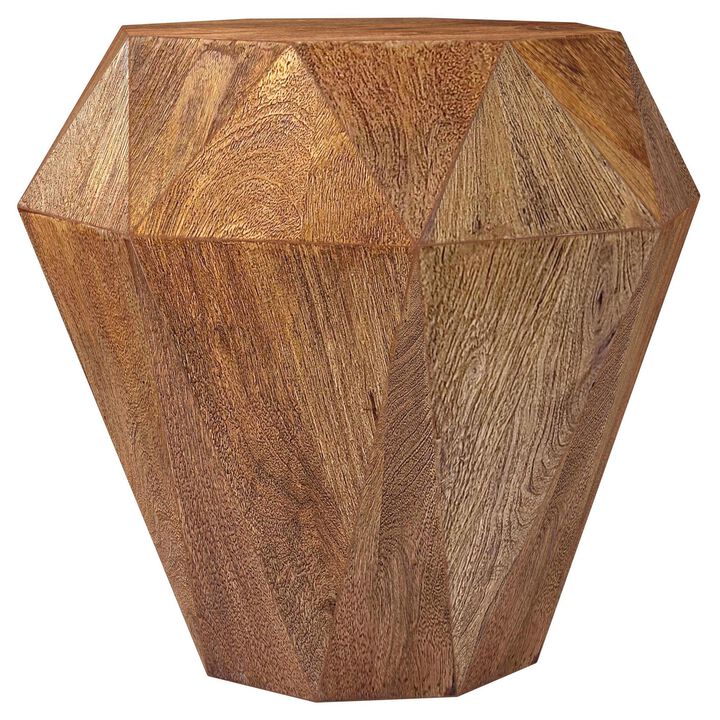 Cinti Accent Side Table, Gemstone Shape, Natural Brown Mango Wood - Benzara