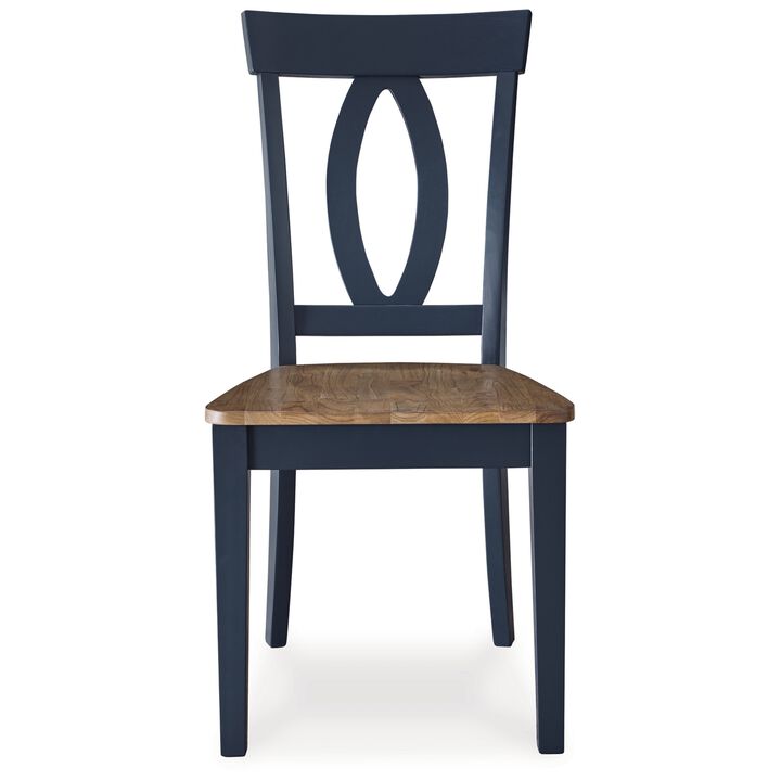 Doti Dining Side Chair Set of 2, Open Back, Contoured Seat, Slate Blue - Benzara