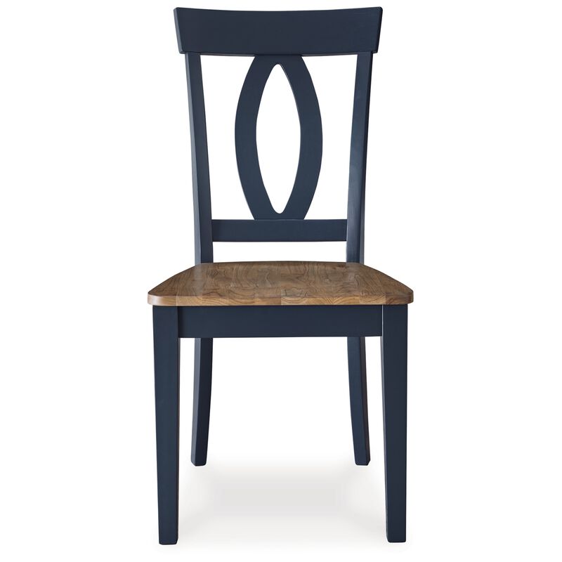 Doti Dining Side Chair Set of 2, Open Back, Contoured Seat, Slate Blue - Benzara