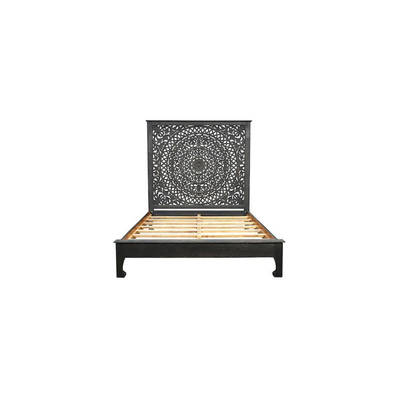 Taran Designs Auden Floral Carved Solid Wood Queen Panel Bed