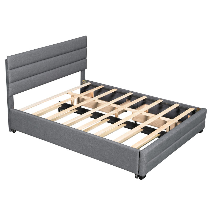 Merax Linen Fabric Platform Bed with Trundle