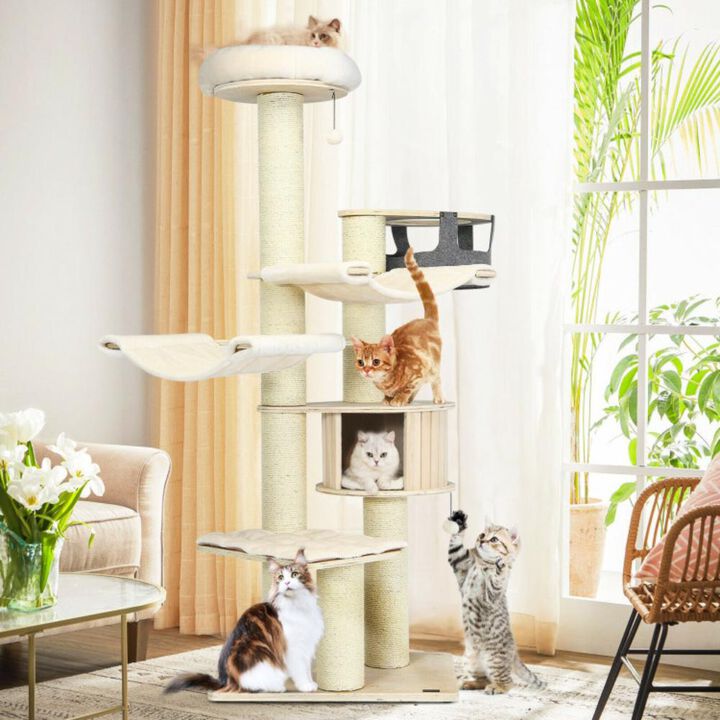 Hivvago 77.5-Inch Cat Tree Condo Multi-Level Kitten Activity Tower with Sisal Posts