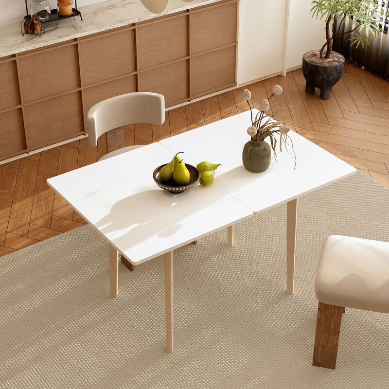FUFU&GAGA Modern Expandable Folding Table with MDF Top & Rubberwood Legs (47.2" L x 31.5" W x 29.3" H),White & Natural