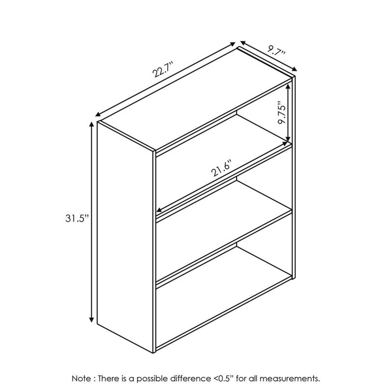 Furinno Pasir 3-Tier Open Shelf Bookcase, Columbia Walnut