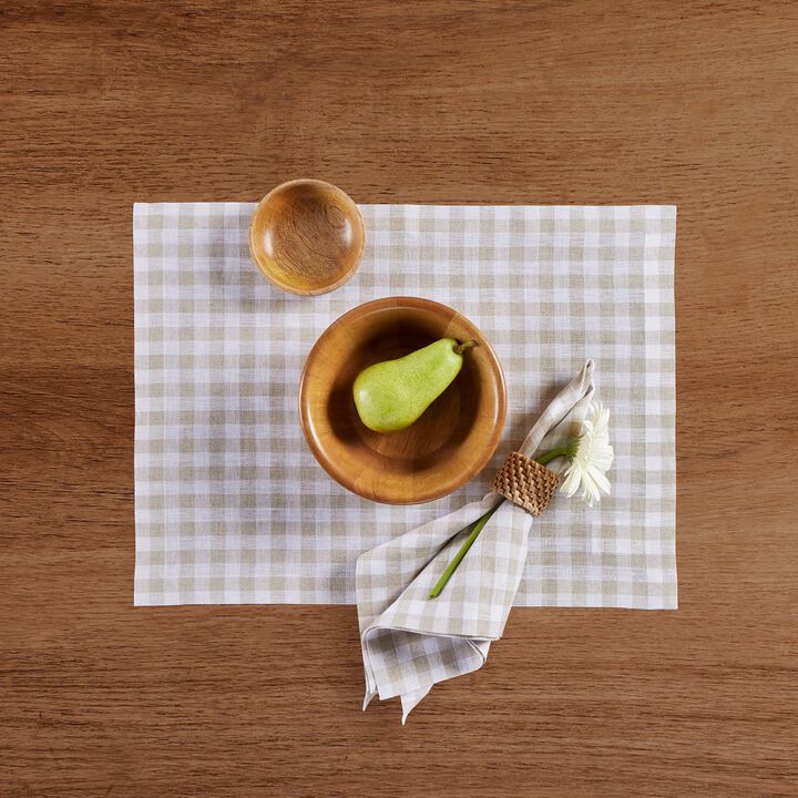 Solino Home 100% Pure Linen 14 x 19 Inch Placemats Set of 4 | Gingham Check
