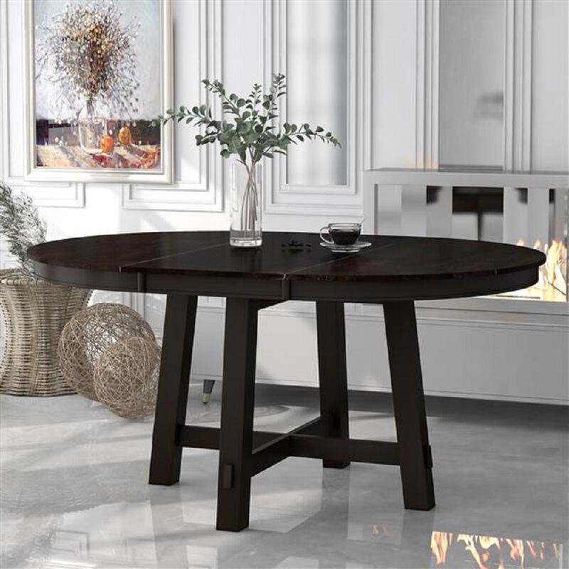 Round Extendable Dining Table, Farmhouse Wood Kitchen Table