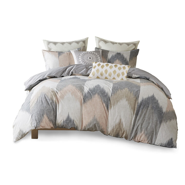Gracie Mills Heise 3-Piece Modern Ikat Chevron Duvet Cover Set