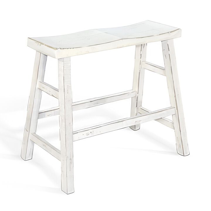 Rena Bar Height Bench, 33 Inch Rustic White Sand Mahogany Wood Frame - Benzara