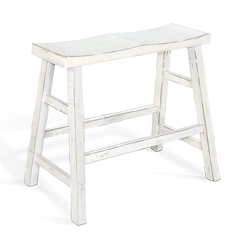 Rena Bar Height Bench, 33 Inch Rustic White Sand Mahogany Wood Frame - Benzara