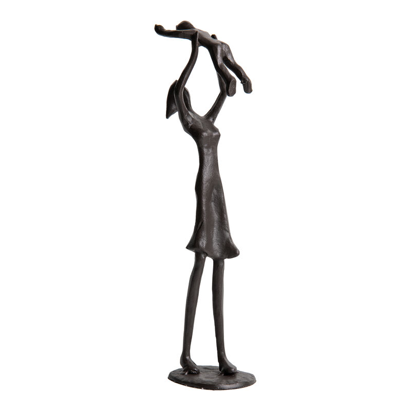 Proud Parent Holding Child Up Contemporary Iron Sculpture Statue