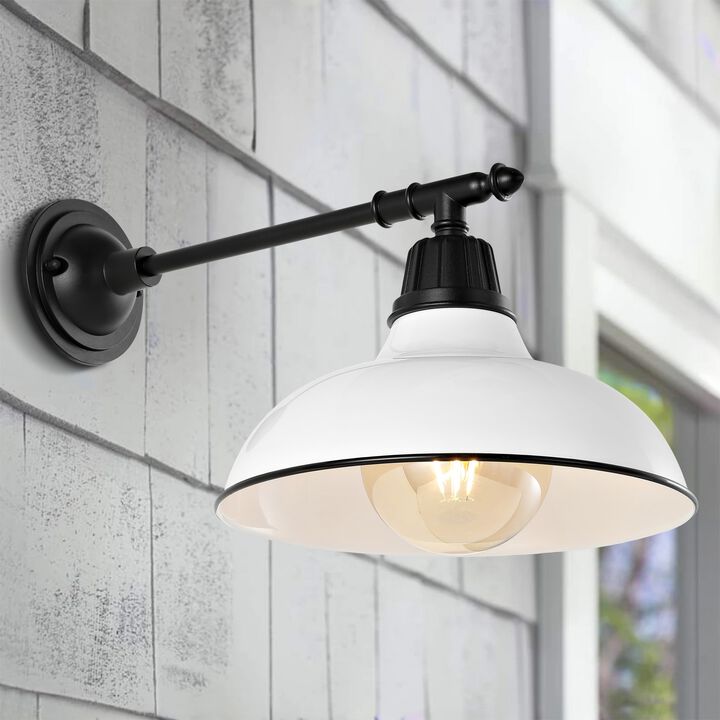 Wallace Farmhouse Industrial Indoor/Outdoor Iron LED Victorian Arm Outdoor Sconce