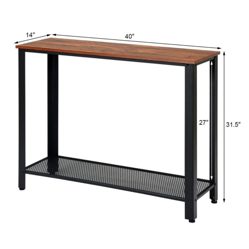 Hivvago Wood Console Sofa Table with Adjustable Feet and Storage Shelf