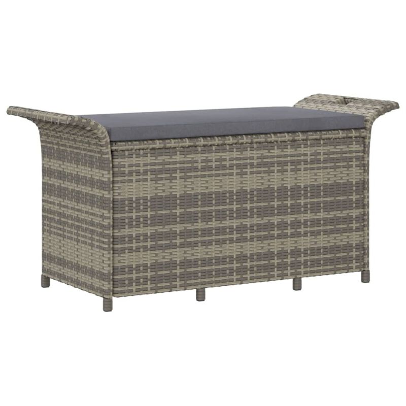 vidaXL Stylish Patio Bench with Cushion - Gray Poly Rattan, 45.7"x18.1"x22.4" - Ample Storage, Comfortable Seating, Weather-Resistant, Durable Material