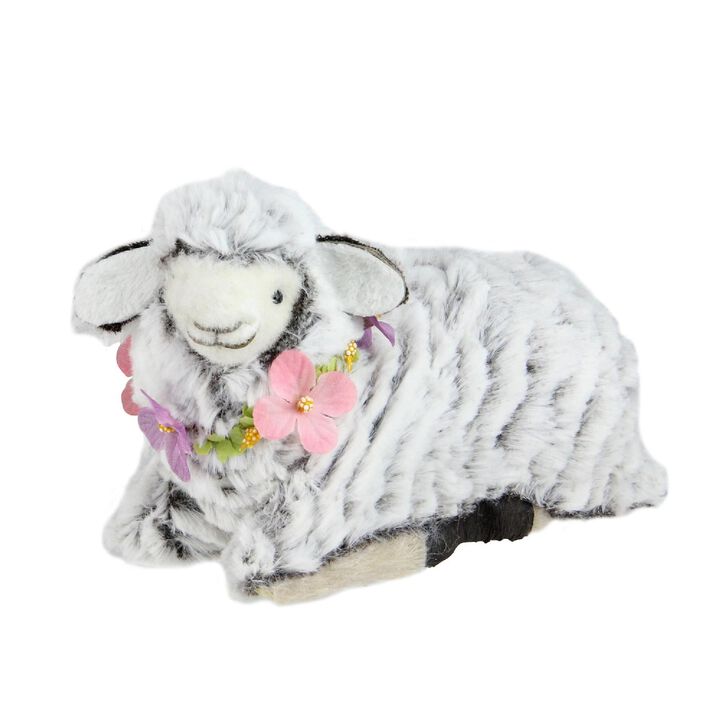 6.75� White and Brown Plush Kneeling Sheep Spring Easter Figure