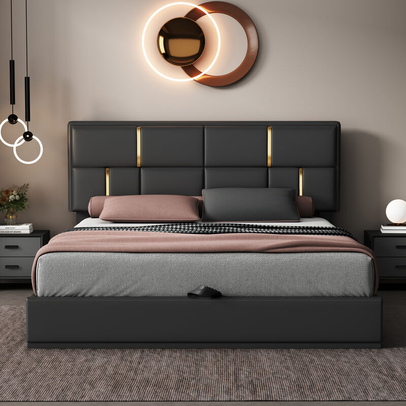 Merax PU Platform Bed with Hydraulic Storage System