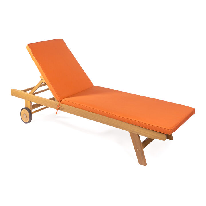 Mallorca Modern Classic Adjustable Acacia Wood Chaise Outdoor Lounge Chair with Cushion & Wheels