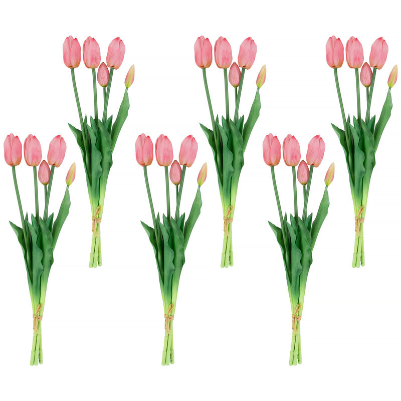 Set of 6 Pink Tulip Artificial Floral Bundles  18"