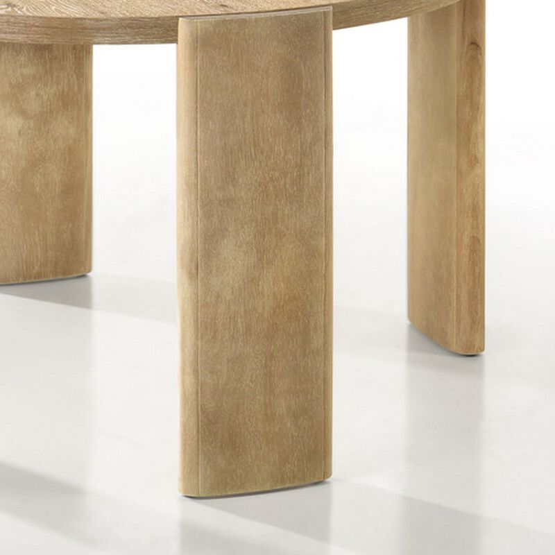 Bowny 47 Inch Dining Table, Round Top, Natural Oak Brown Finish, Solid Wood - Benzara
