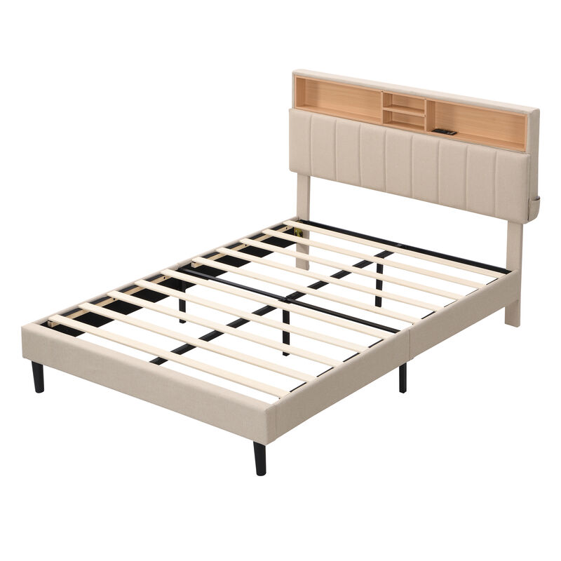 Merax Upholstered Platform Bed with Storage Headboard