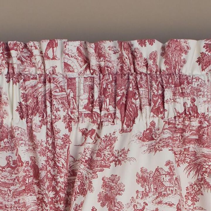 Ellis Curtain Victoria Park Toile High Quality Classic Print Swag Lined Empress Window Valance - 2-Piece - 70 x28", Red