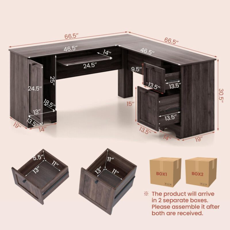 Hivvago L-Shaped Office Desk with Storage Drawers and Keyboard Tray