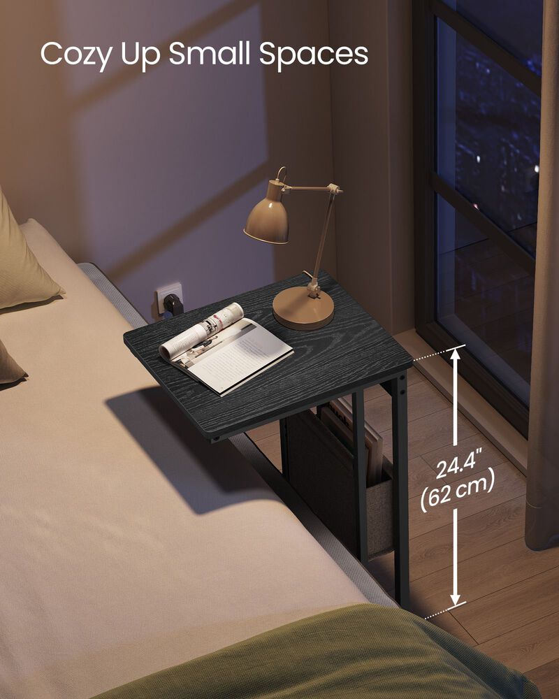 C-Shaped Side Table, End Table with Charging Station, 2 USB Ports and Outlets