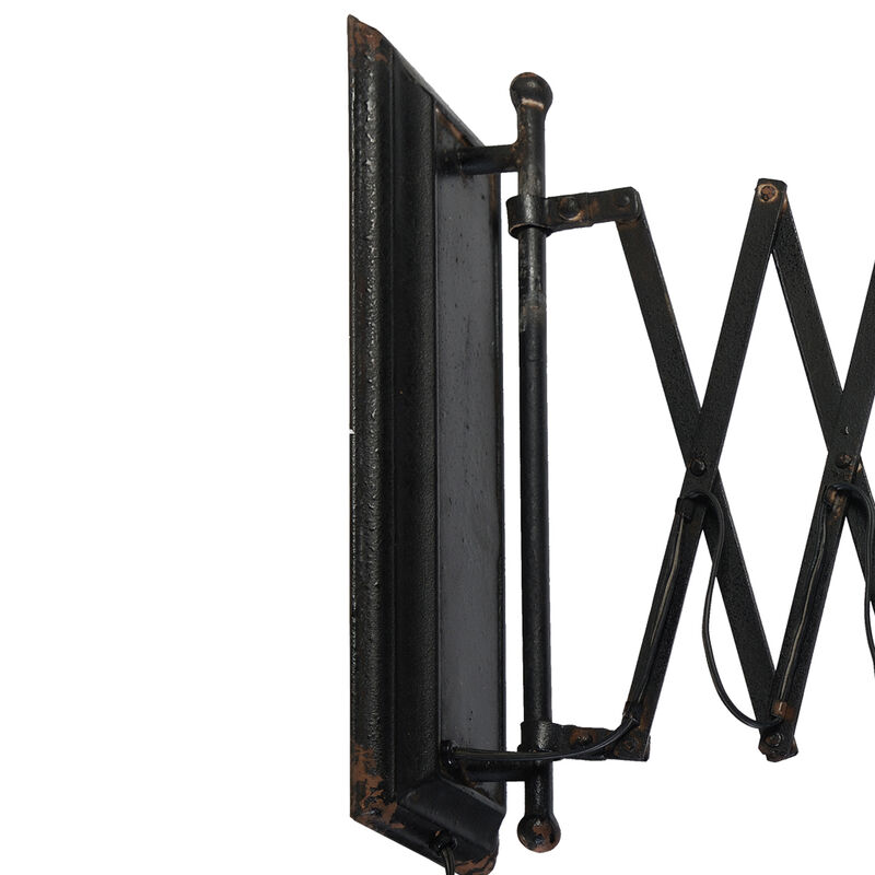 18 Inch Wall Mounted Lamp, Extendable Accordion Arm, Iron, Antique Black - Benzara