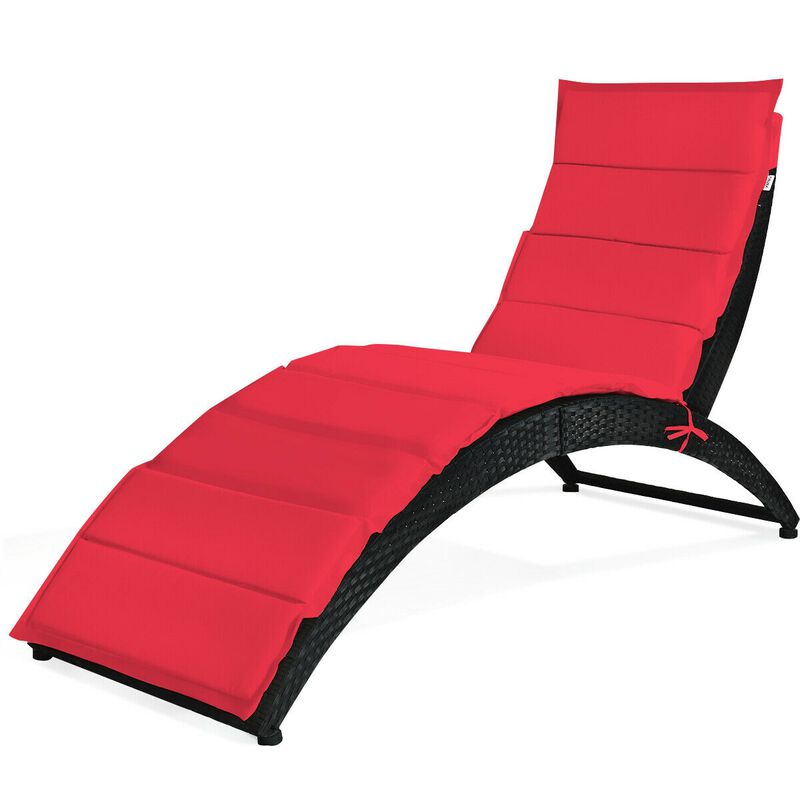 Folding Patio Rattan Lounge Cushioned Portable Chair
