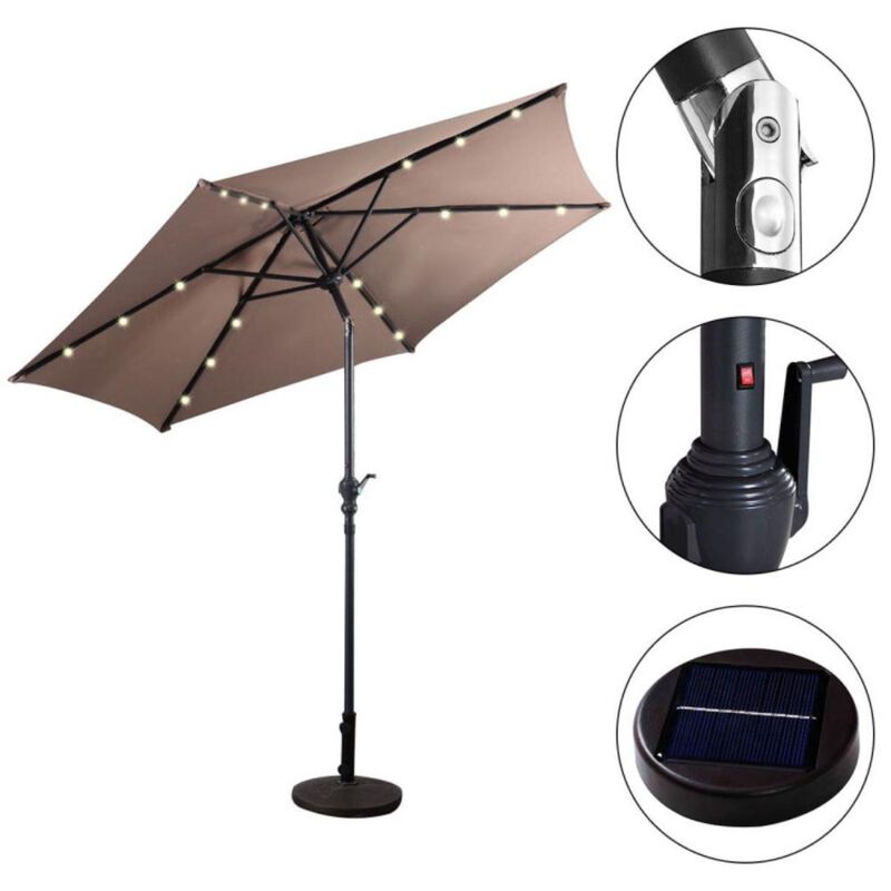 Hivvago 9 Feet Patio LED Solar Umbrella with Crank
