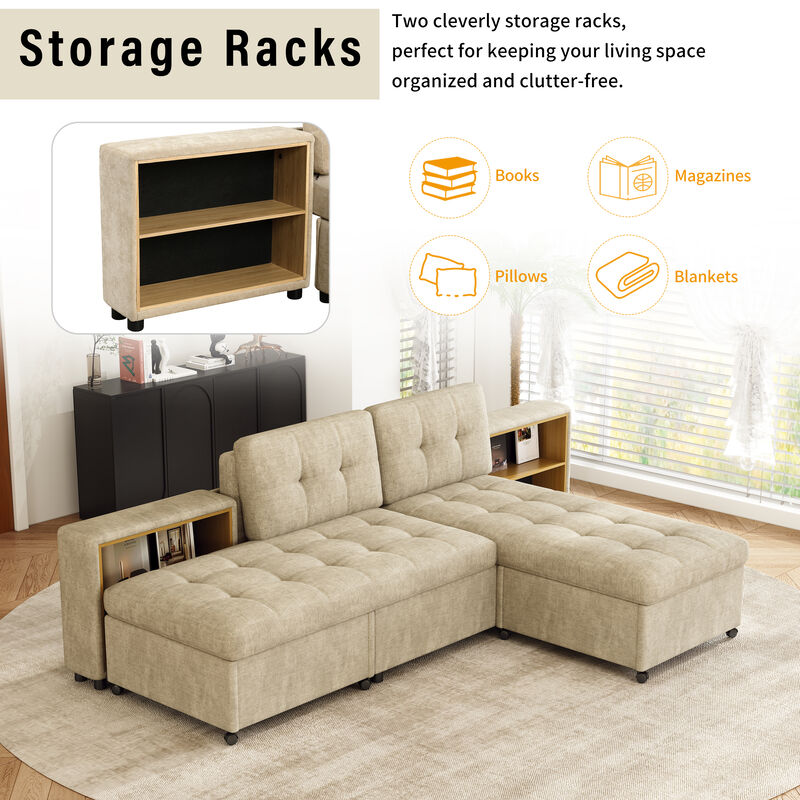 Merax Chenille Sofa Bed Modular Sofa Free-combined Sofa with 2 Storage Racks