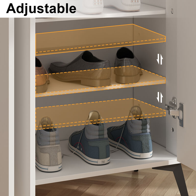 FUFU&GAGA White Shoe Cabinet with Adjustable Shelves, 4 Tiers, 24 Pair Shoe Capacity, 55.1-in Width, 43.3-in Height