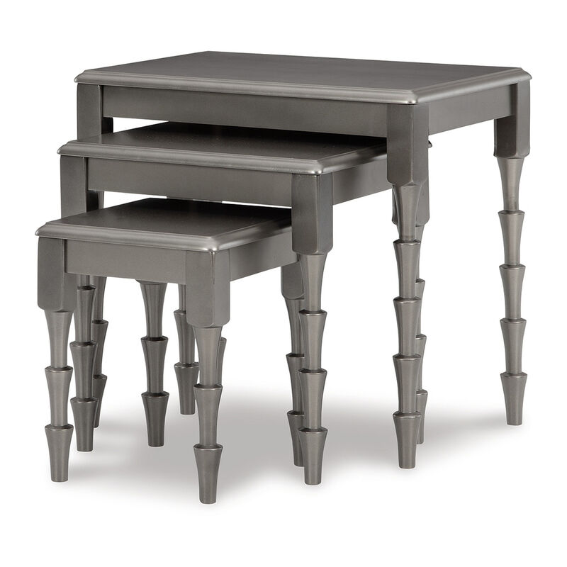 Nesting Accent Table Set of 3, Contemporary Metallic Gray, Real Wood - Benzara