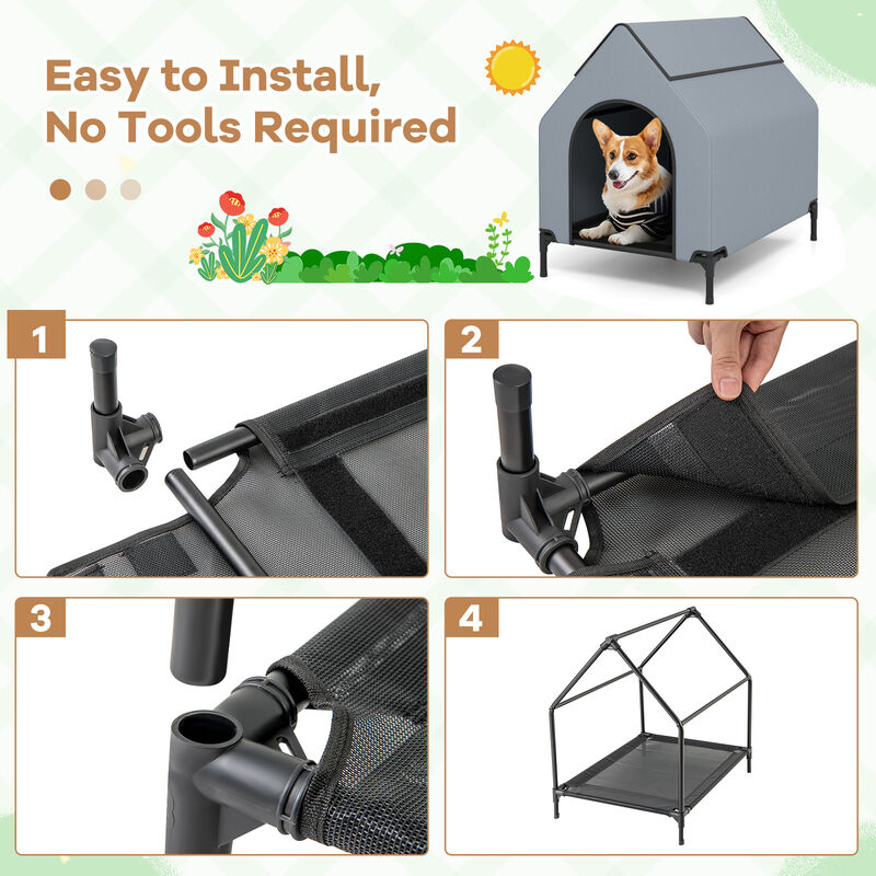 Outdoor Elevated Pet House with Ventilated Windows for Better Airflow