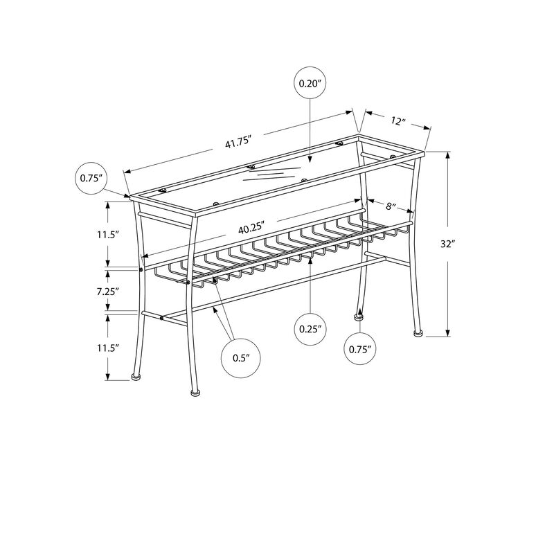 Monarch Specialties I 2128 Accent Table, Console, Entryway, Narrow, Sofa, Living Room, Bedroom, Metal, Tempered Glass, Silver, Clear, Contemporary, Modern