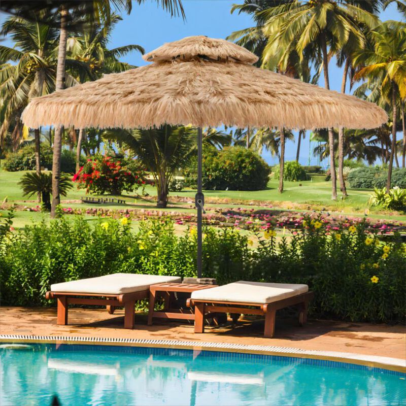 Hivvago 10 Feet Hawaiian Style Solar Lighted Thatched Tiki Patio Umbrella